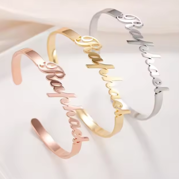 Customized Name Charm Bangle | Personalized Stainless Steel Bracelet