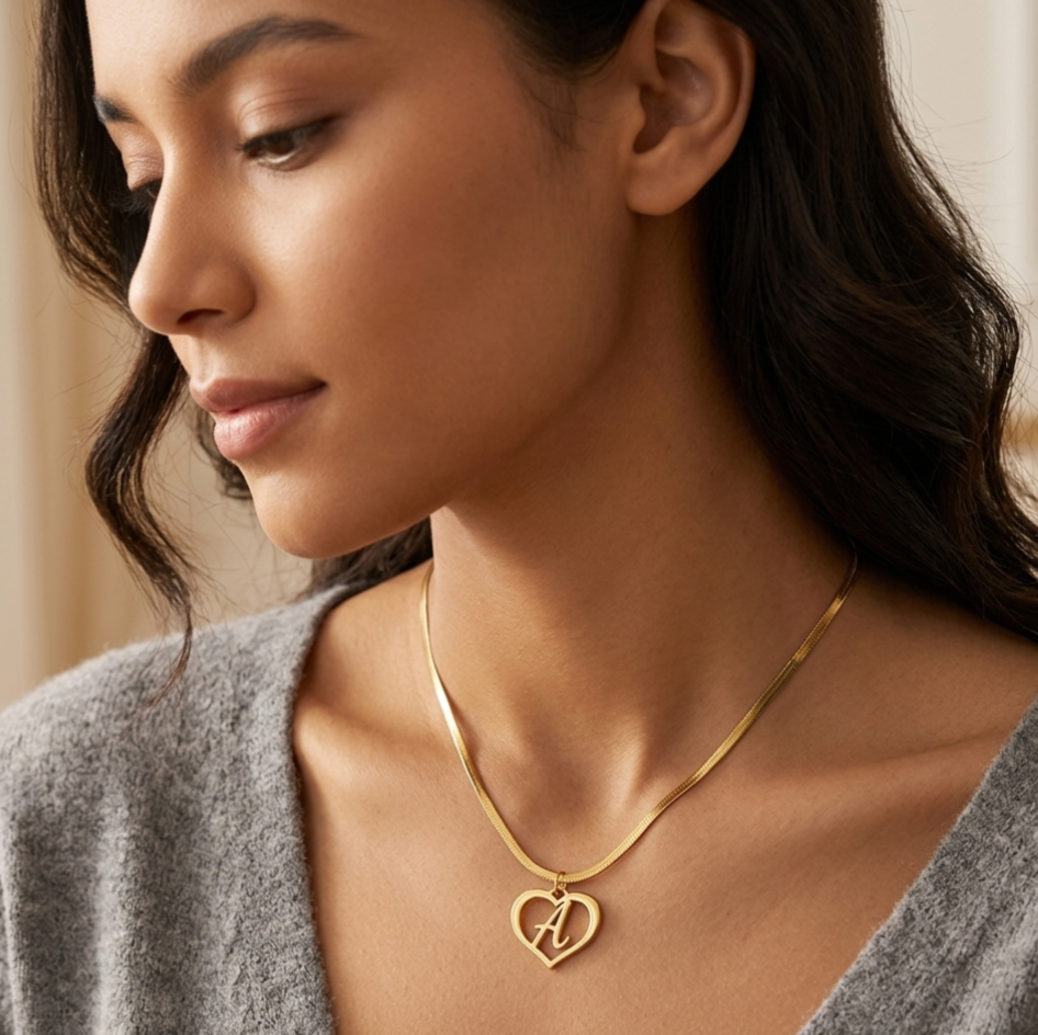 Custom Heart Initial Name Necklace - Velvet Vault Exclusive