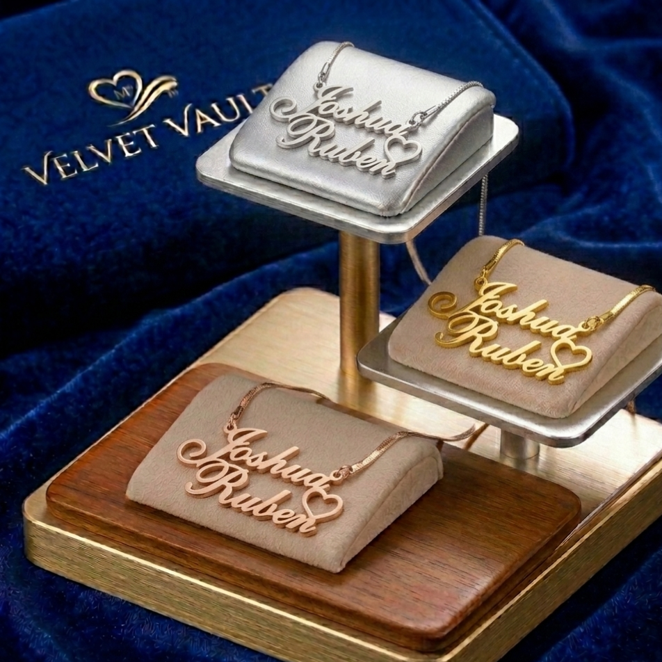 Custom Double Name Heart Necklace- Velvet Vault Exclusive