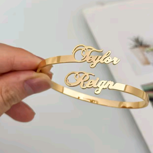 Custom Two-Name Cuff Bangle Bracelet | Luxury Personalized Gift