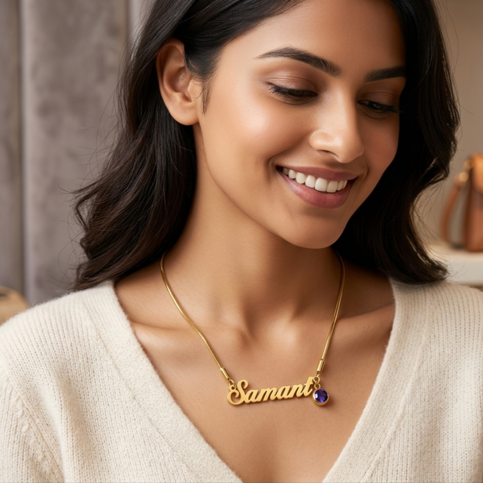 Custom Zuanbei Birthstone Name Necklace - Velvet Vault Exclusive