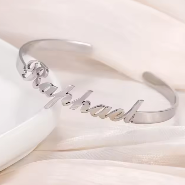 Customized Name Charm Bangle | Personalized Stainless Steel Bracelet