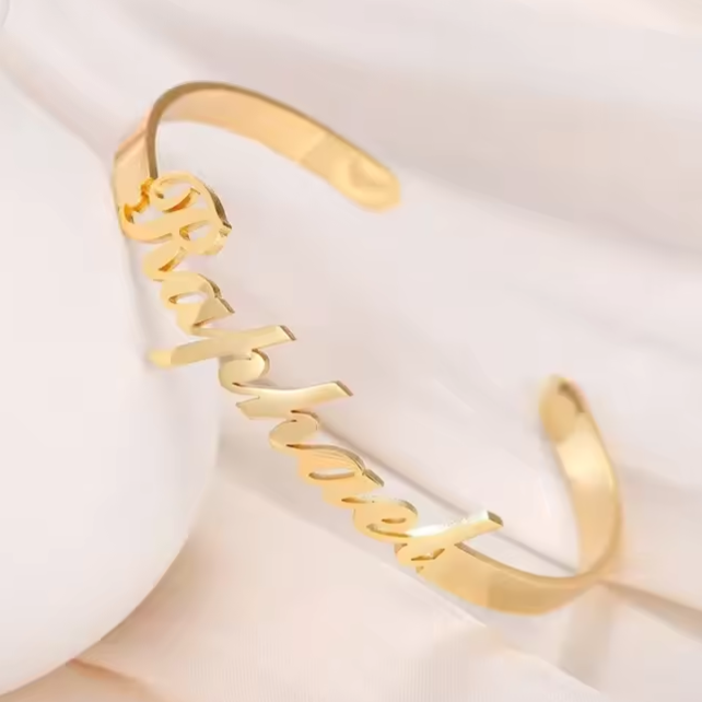 Customized Name Charm Bangle | Personalized Stainless Steel Bracelet