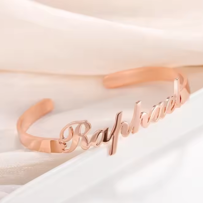 Customized Name Charm Bangle | Personalized Stainless Steel Bracelet